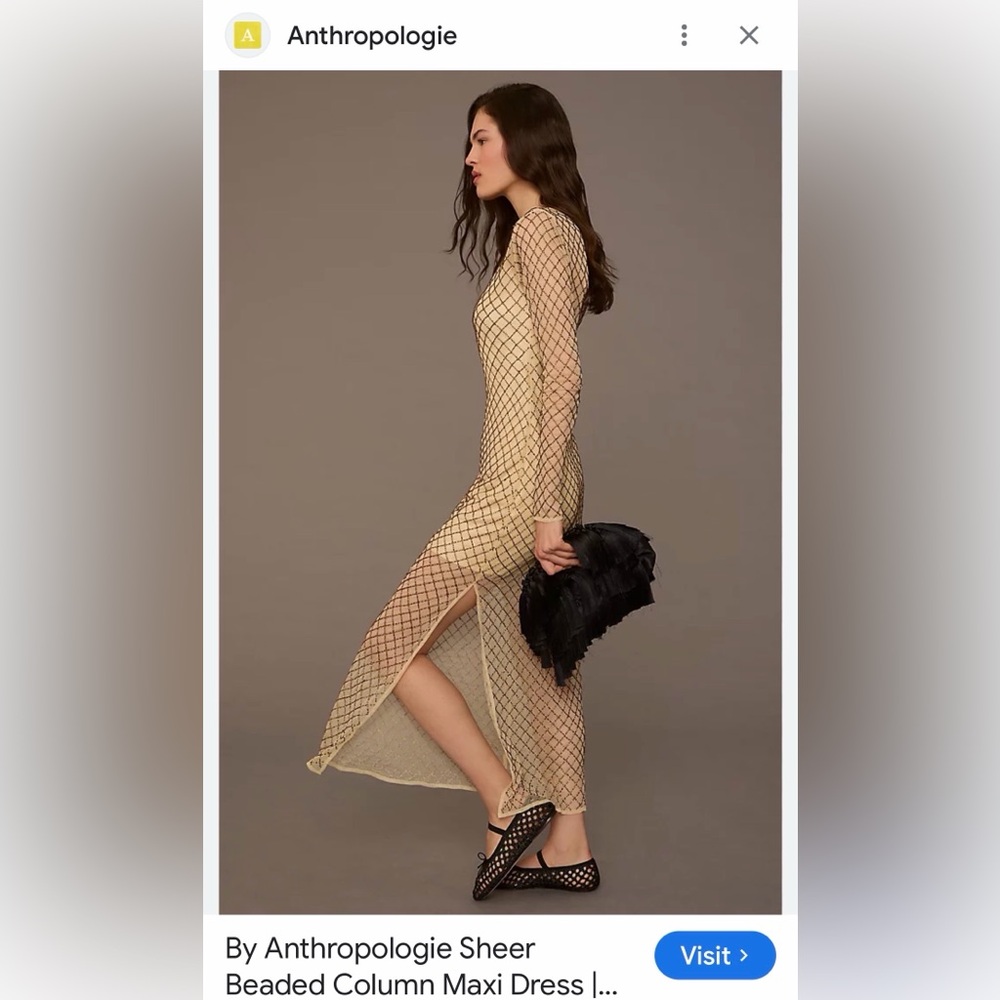 Anthropologie Gold Beaded Maxi Dress